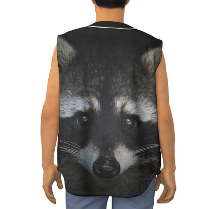 Raccoon Portrait Print Sleeveless Baseball Jersey