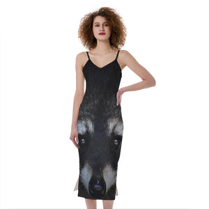 Raccoon Portrait Print Slim Fit Midi Cami Dress