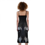 Raccoon Portrait Print Slim Fit Midi Cami Dress