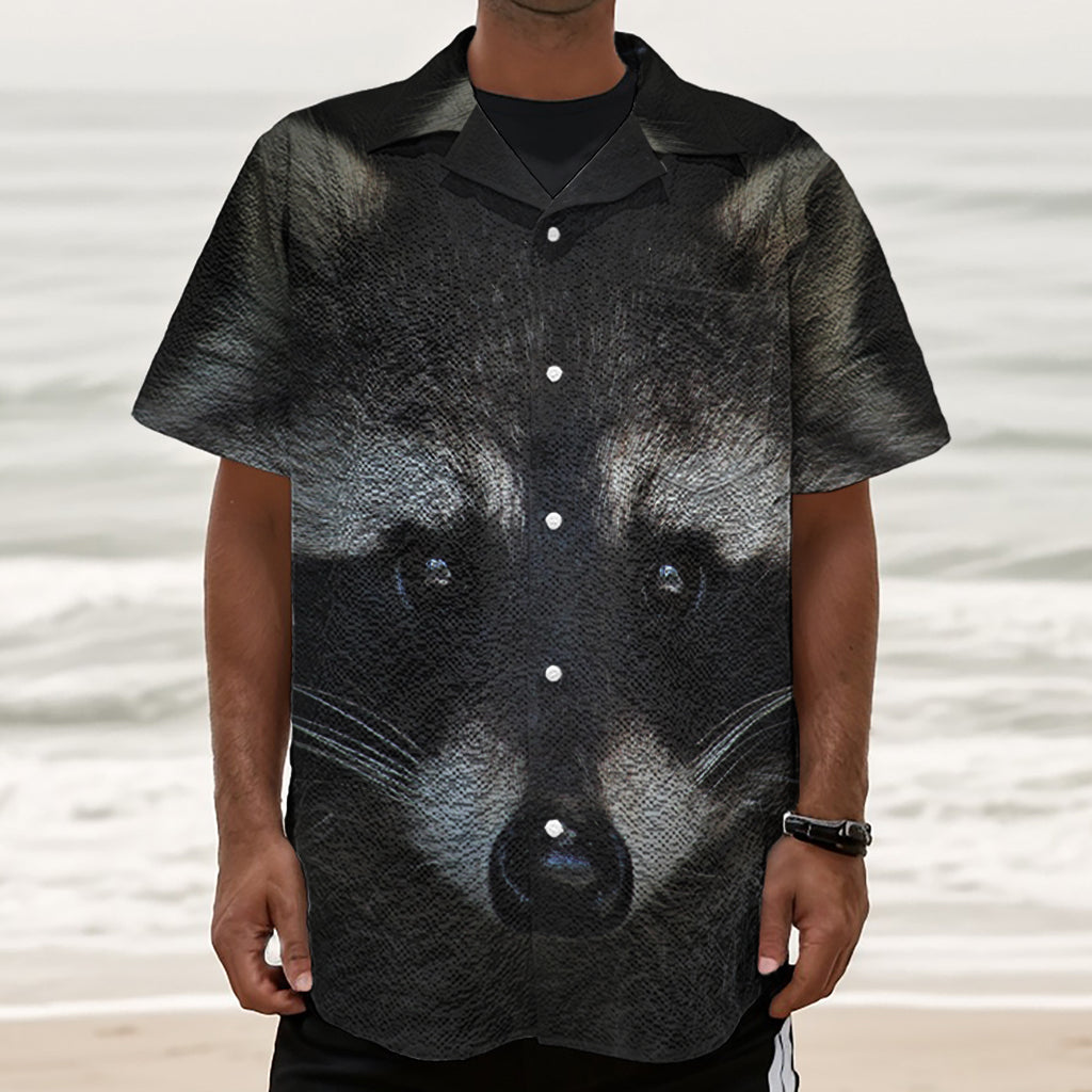 Raccoon Portrait Print Textured Short Sleeve Shirt