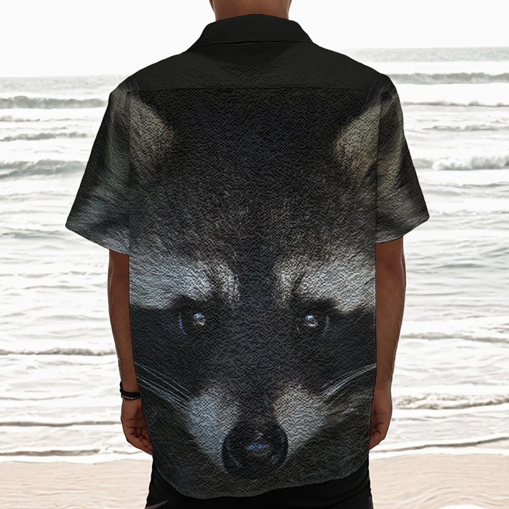 Raccoon Portrait Print Textured Short Sleeve Shirt