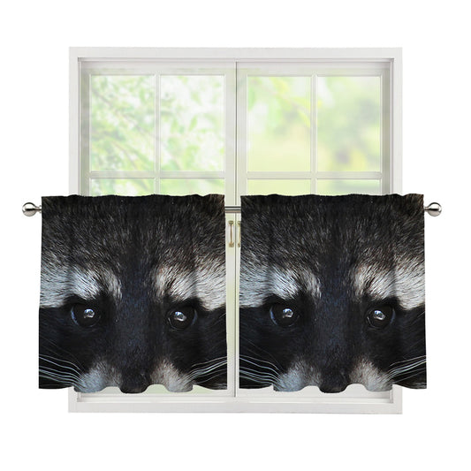 Raccoon Portrait Print Tier Curtains