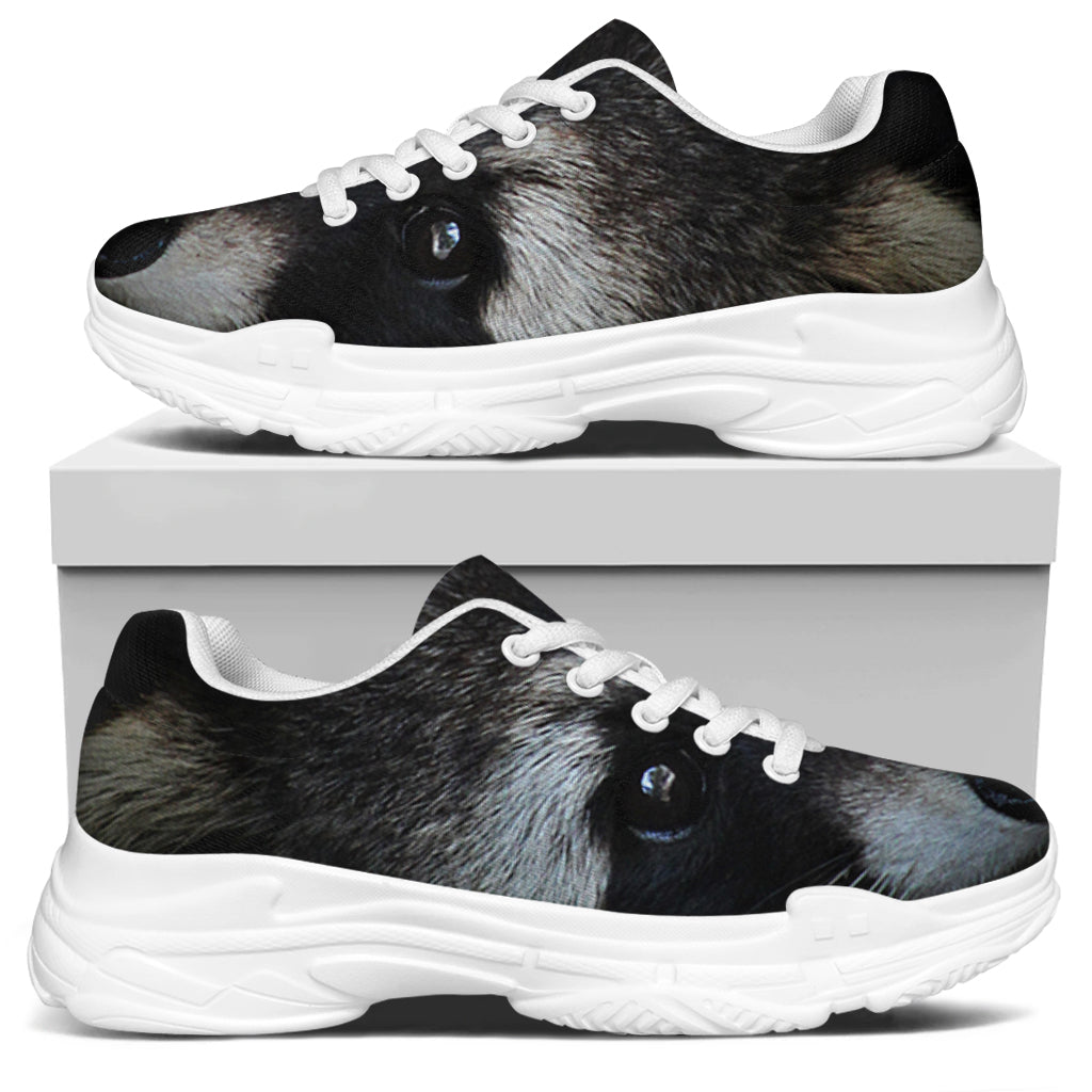Raccoon Portrait Print White Chunky Shoes