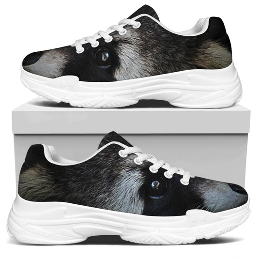 Raccoon Portrait Print White Chunky Shoes