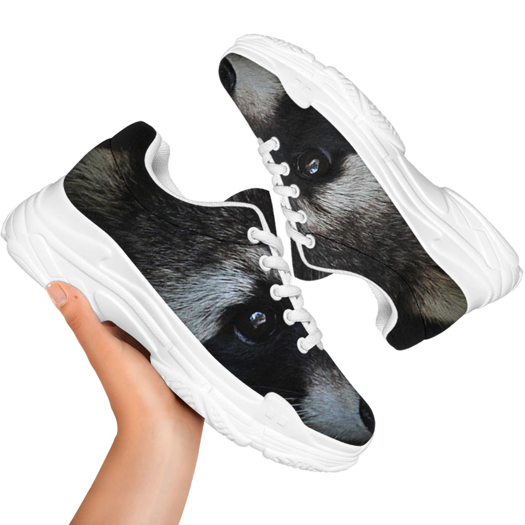 Raccoon Portrait Print White Chunky Shoes
