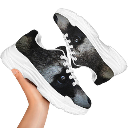 Raccoon Portrait Print White Chunky Shoes