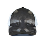 Raccoon Portrait Print White Mesh Trucker Cap