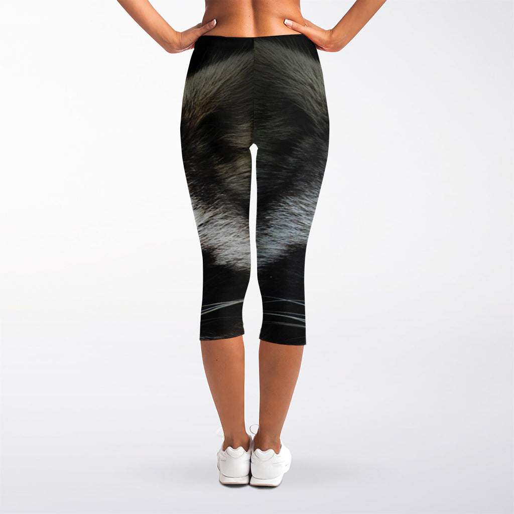 Raccoon Portrait Print Women's Capri Leggings