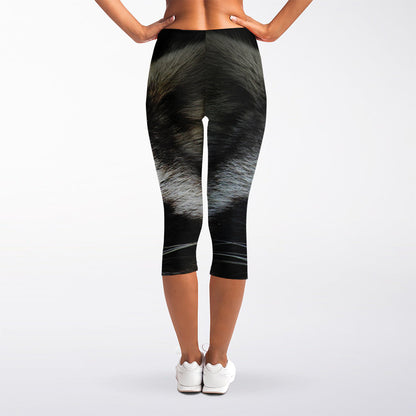 Raccoon Portrait Print Women's Capri Leggings