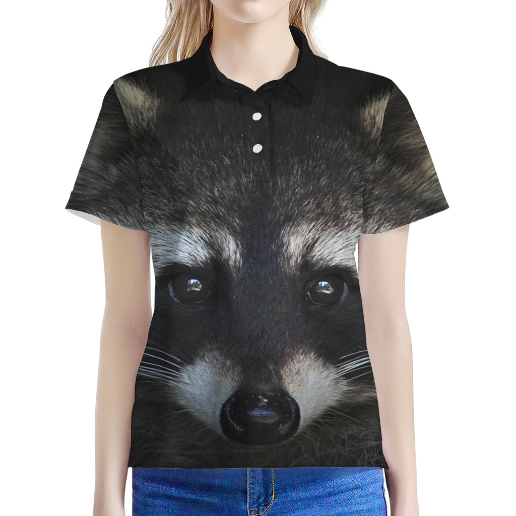 Raccoon Portrait Print Women's Polo Shirt