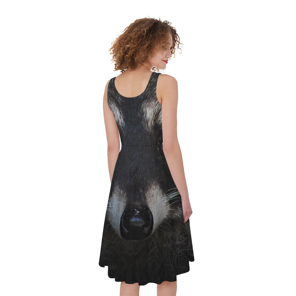Raccoon Portrait Print Women's Sleeveless Dress