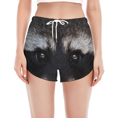 Raccoon Portrait Print Women's Split Running Shorts