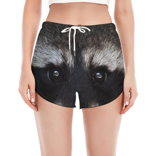 Raccoon Portrait Print Women's Split Running Shorts