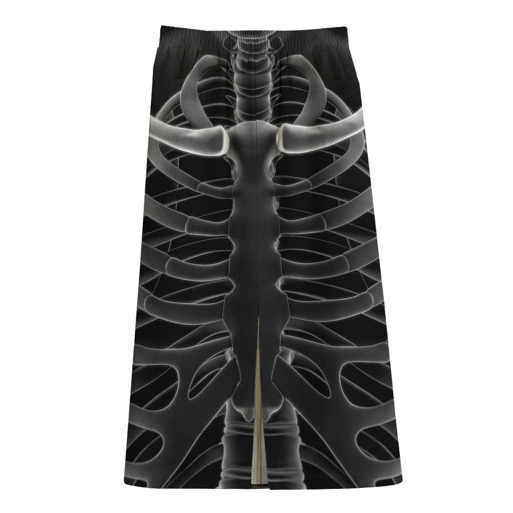 Radiologist X-Ray Film Print Cotton Front Slit Maxi Skirt