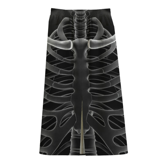 Radiologist X-Ray Film Print Cotton Front Slit Maxi Skirt