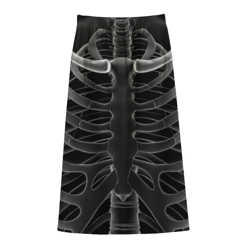 Radiologist X-Ray Film Print Cotton Front Slit Maxi Skirt