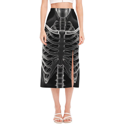 Radiologist X-Ray Film Print Side Slit Midi Skirt