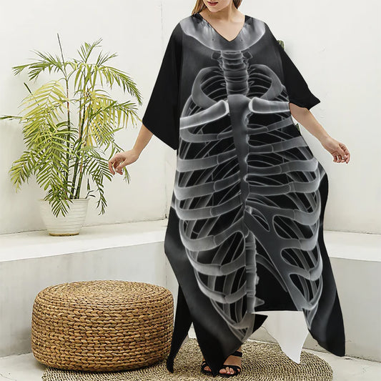 Radiologist X-Ray Film Print Silk V-Neck Kaftan Dress