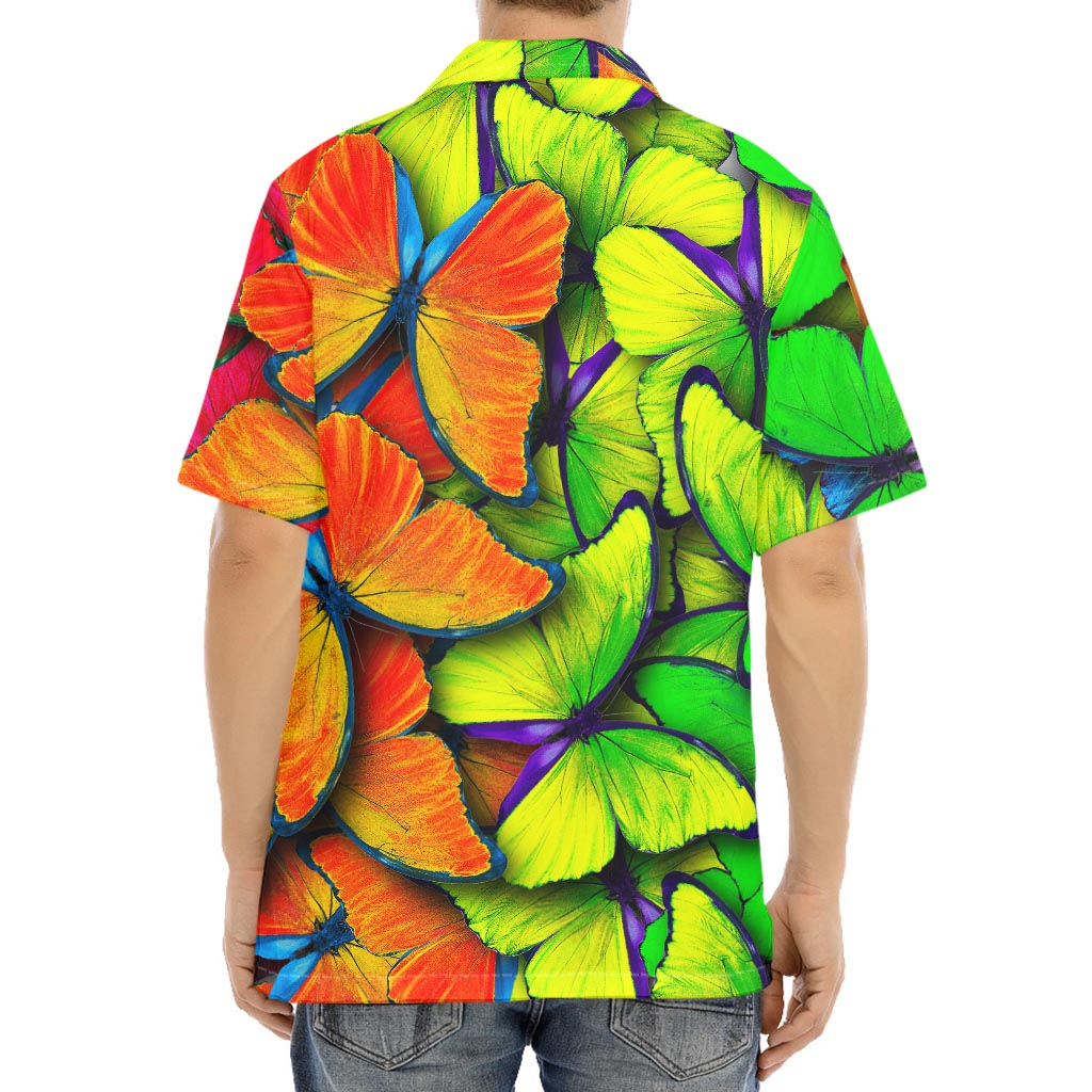 Rainbow Butterfly Pattern Print Aloha Shirt