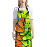 Rainbow Butterfly Pattern Print Bib Apron With Pocket