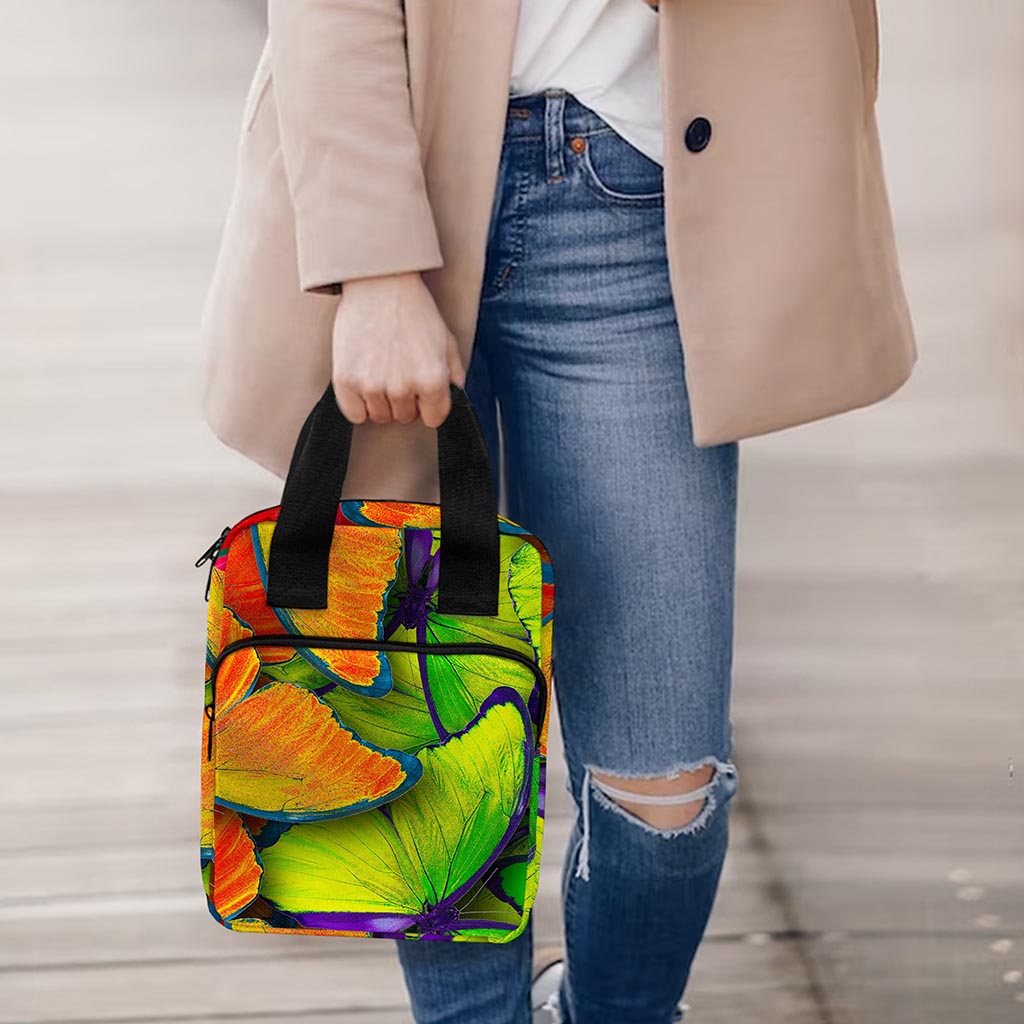 Rainbow Butterfly Pattern Print Bible Tote Bag