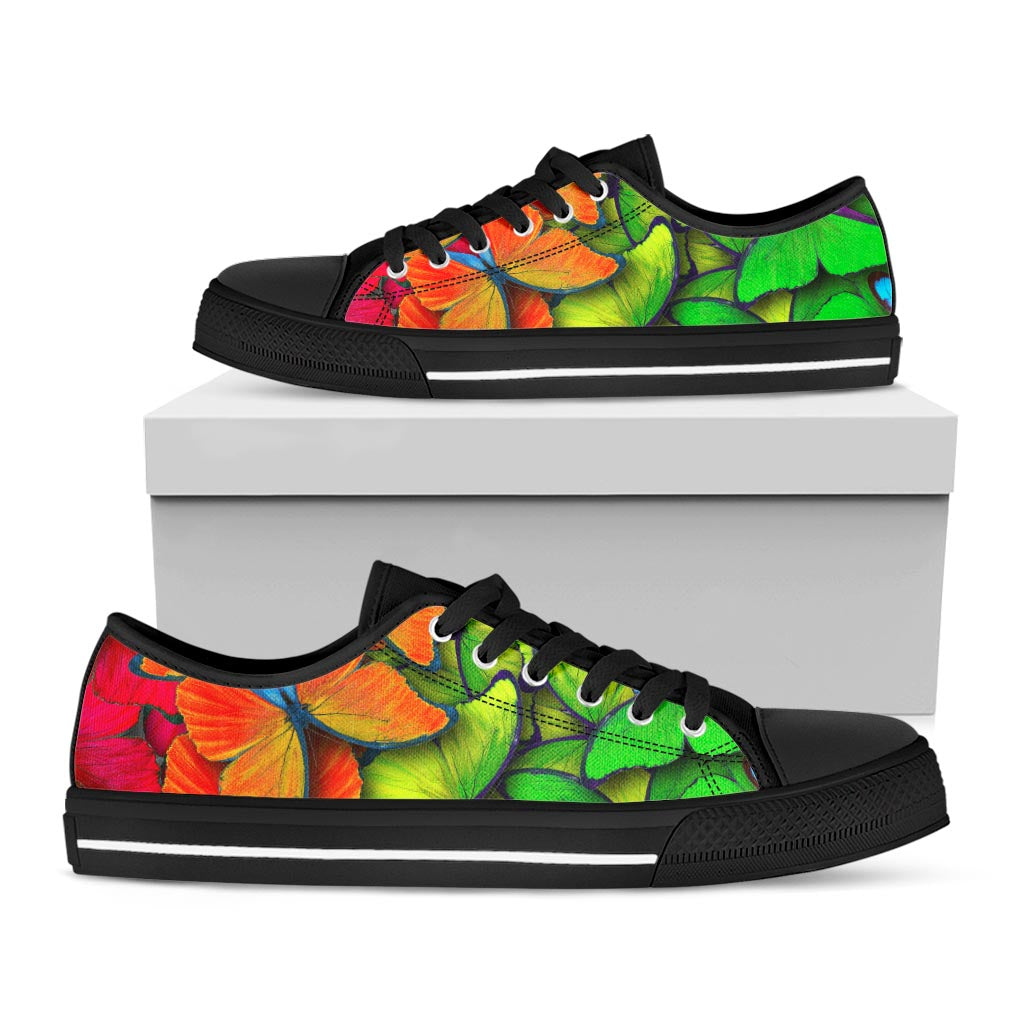 Rainbow Butterfly Pattern Print Black Low Top Sneakers