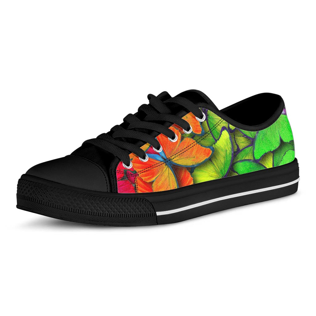 Rainbow Butterfly Pattern Print Black Low Top Sneakers