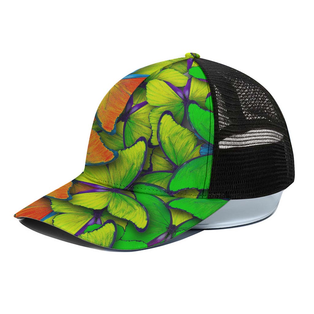 Rainbow Butterfly Pattern Print Black Mesh Trucker Cap