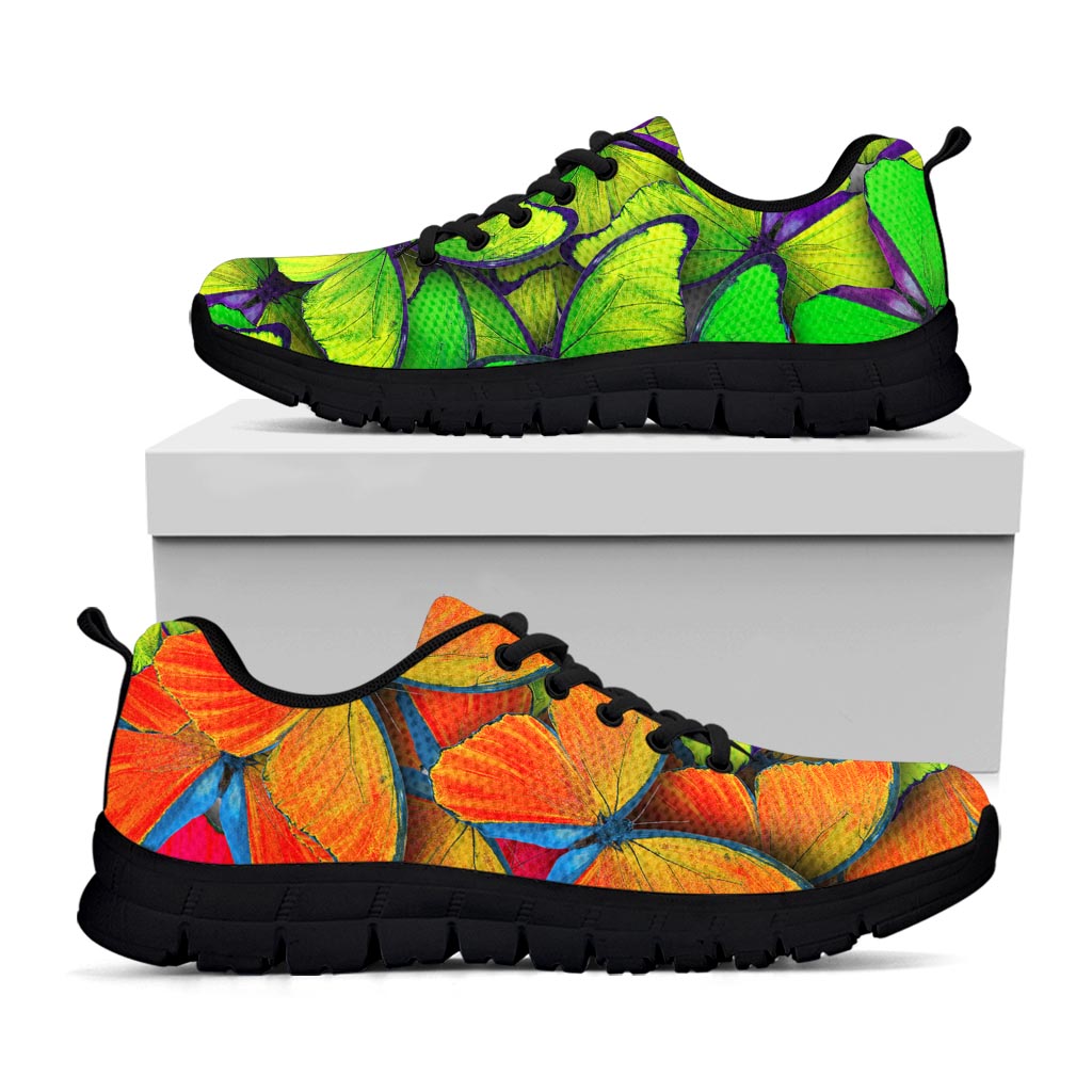 Rainbow Butterfly Pattern Print Black Running Shoes