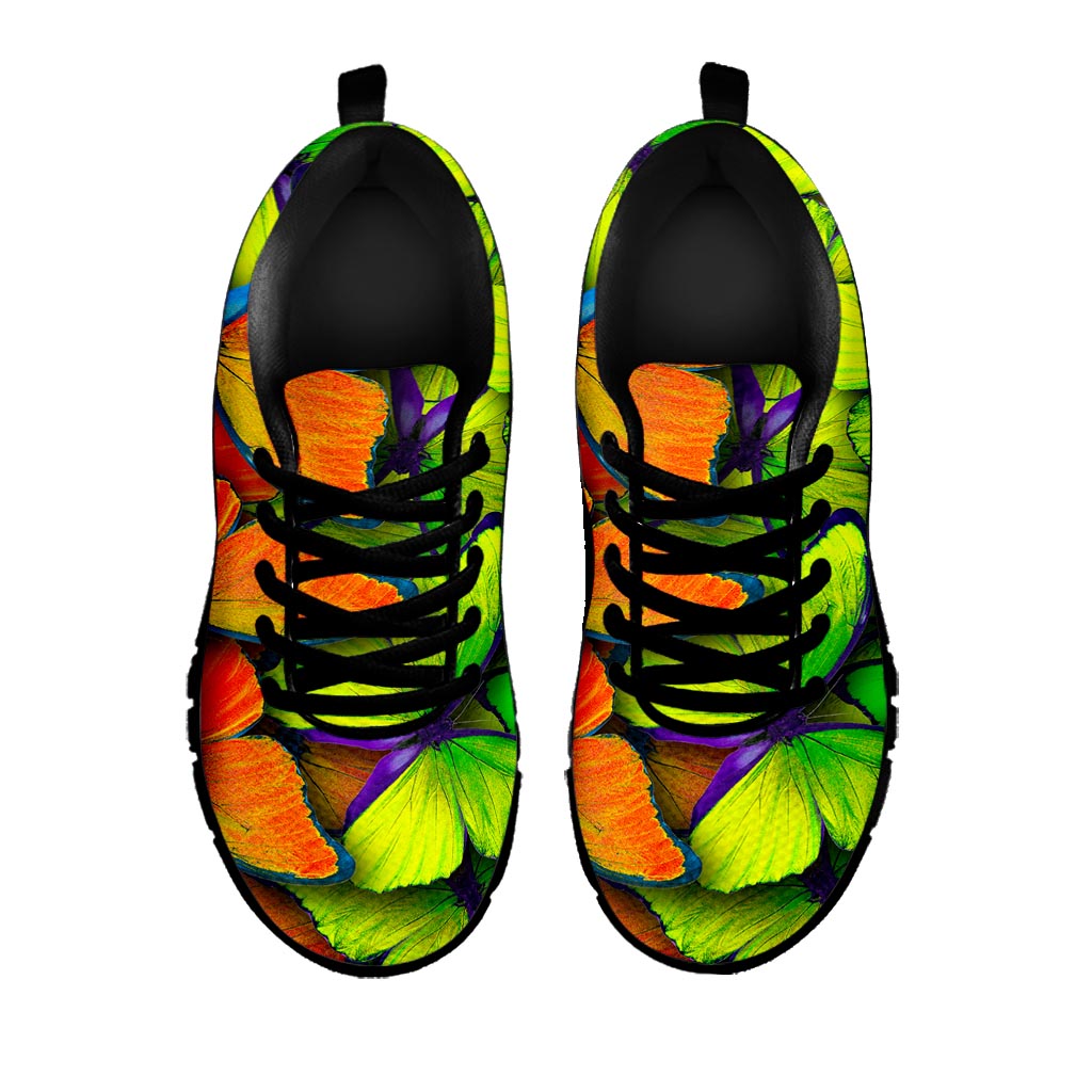 Rainbow Butterfly Pattern Print Black Running Shoes