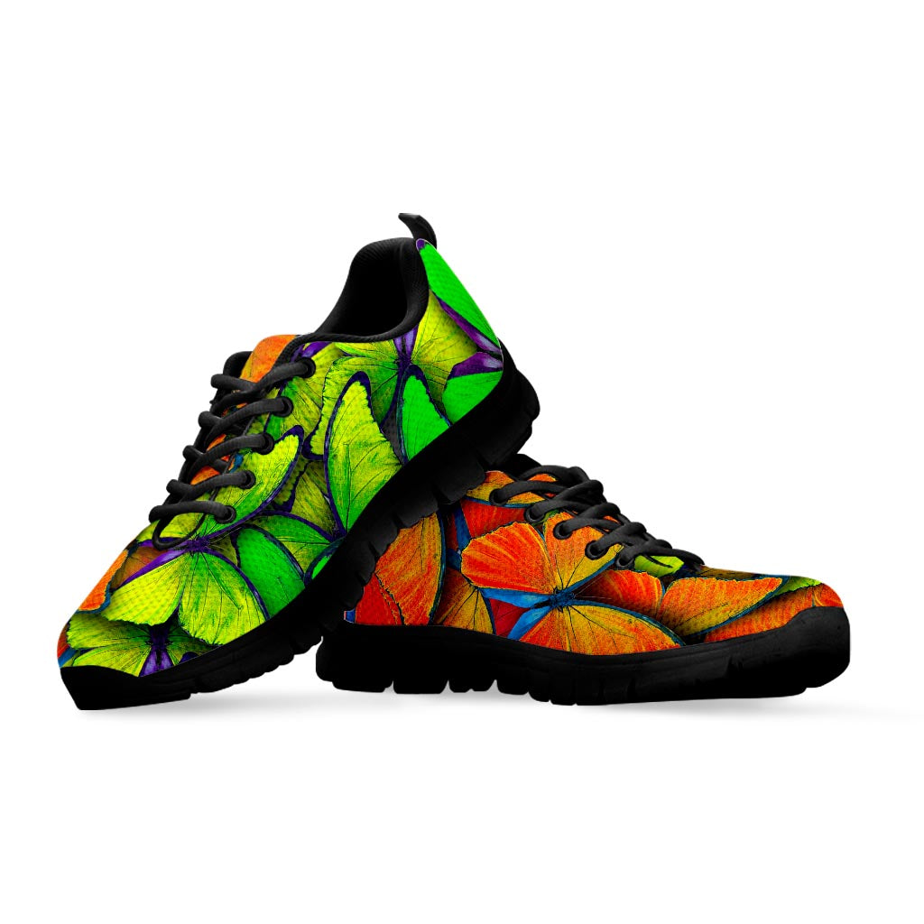 Rainbow Butterfly Pattern Print Black Running Shoes