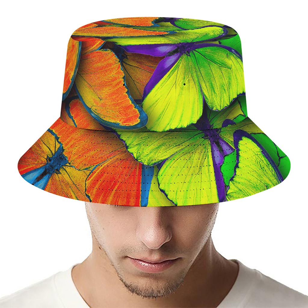 Rainbow Butterfly Pattern Print Bucket Hat