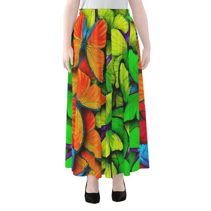 Rainbow Butterfly Pattern Print Chiffon Maxi Skirt