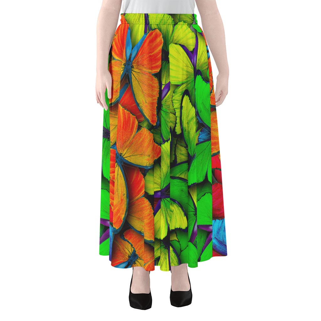 Rainbow Butterfly Pattern Print Chiffon Maxi Skirt