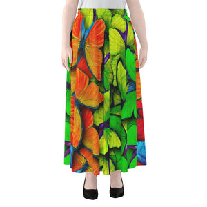 Rainbow Butterfly Pattern Print Chiffon Maxi Skirt