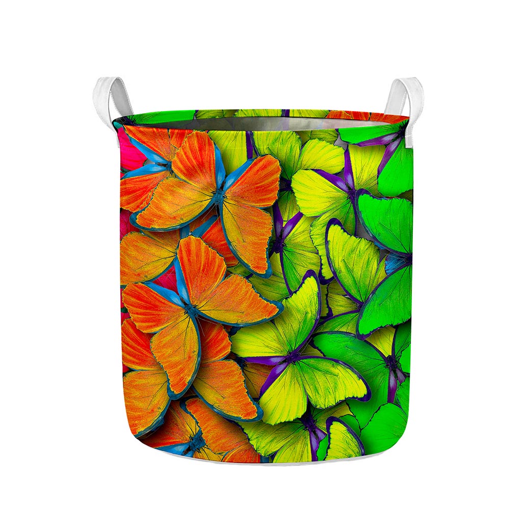 Rainbow Butterfly Pattern Print Collapsible Laundry Basket