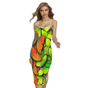 Rainbow Butterfly Pattern Print Cross Back Cami Dress