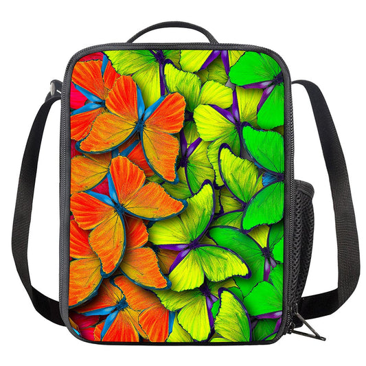 Rainbow Butterfly Pattern Print Crossbody Lunch Bag