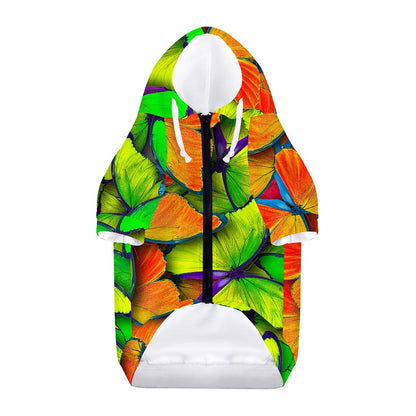 Rainbow Butterfly Pattern Print Dog Zip Up Hoodie
