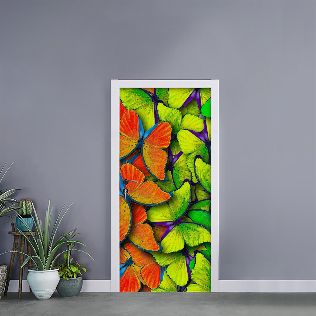 Rainbow Butterfly Pattern Print Door Sticker