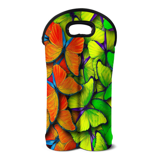Rainbow Butterfly Pattern Print Double Neoprene Wine Tote