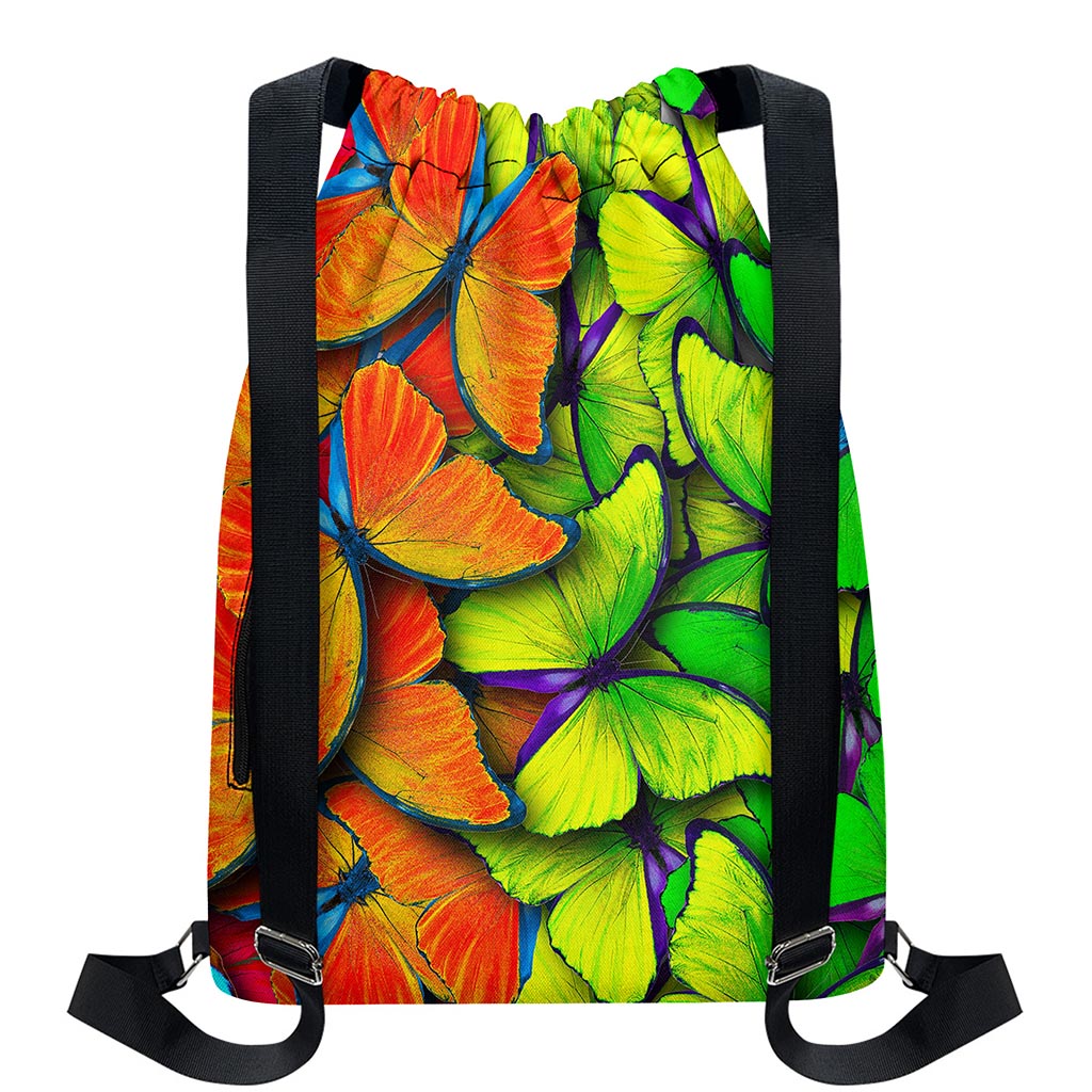 Rainbow Butterfly Pattern Print Drawstring Backpack