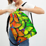 Rainbow Butterfly Pattern Print Drawstring Backpack