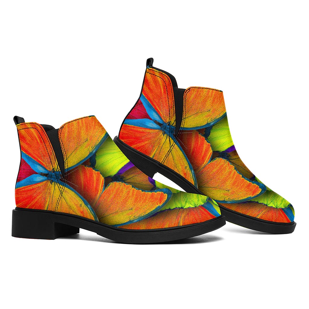 Rainbow Butterfly Pattern Print Flat Ankle Boots