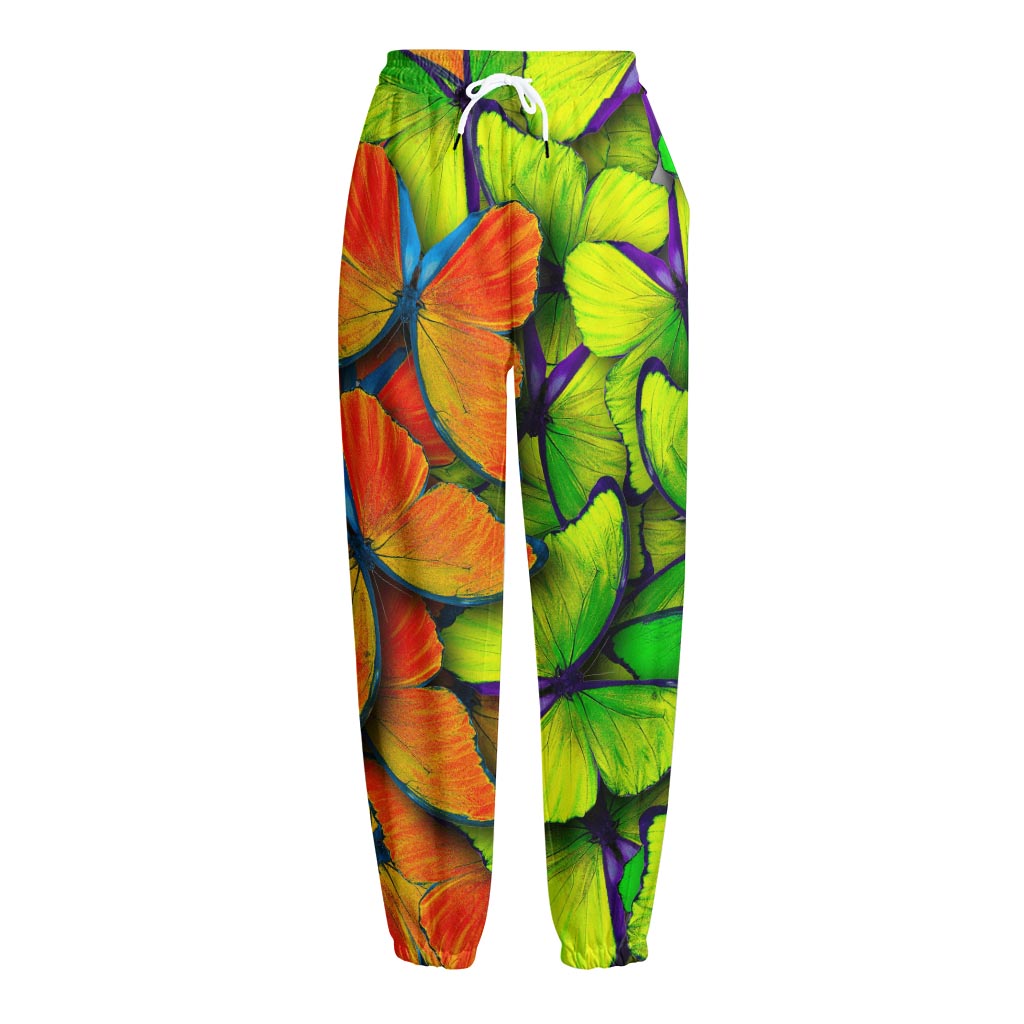 Rainbow Butterfly Pattern Print Fleece Lined Knit Pants