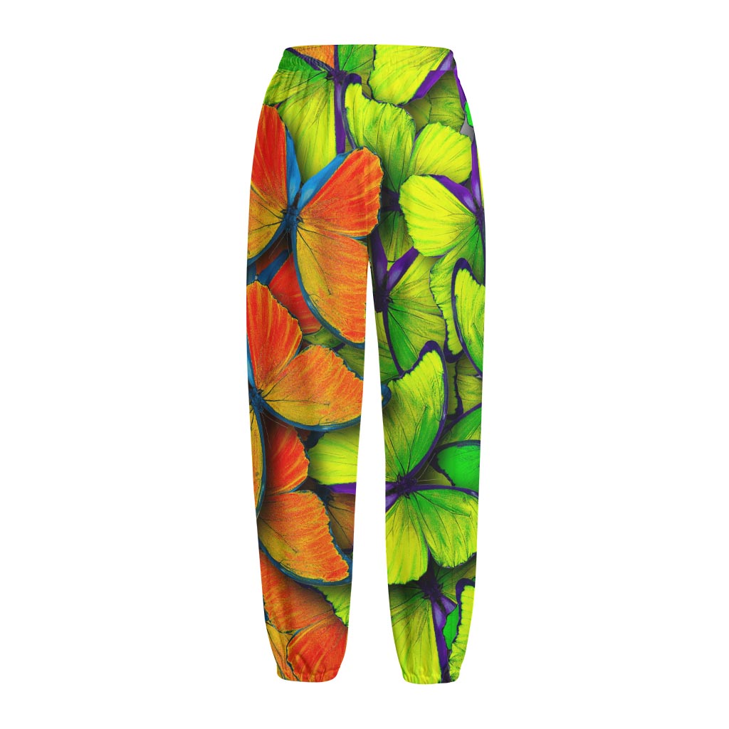 Rainbow Butterfly Pattern Print Fleece Lined Knit Pants