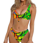 Rainbow Butterfly Pattern Print Front Bow Tie Bikini