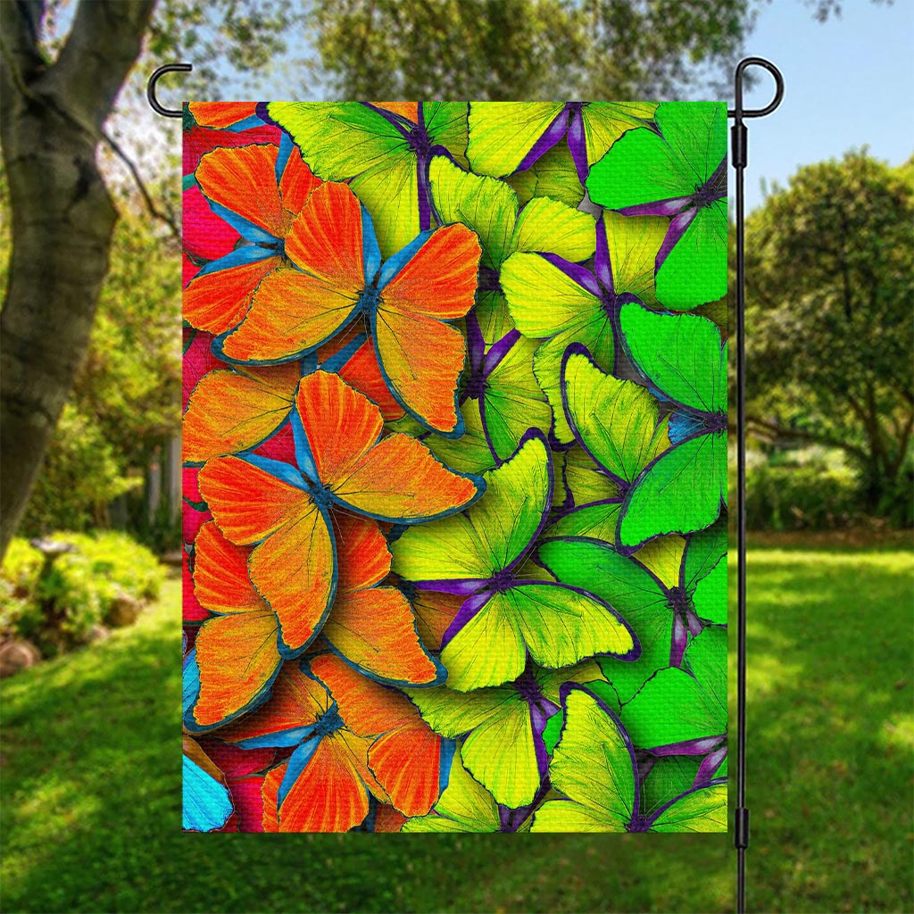 Rainbow Butterfly Pattern Print Garden Flag