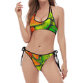Rainbow Butterfly Pattern Print Halter Scoop Tie Side Bikini