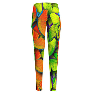 Rainbow Butterfly Pattern Print High-Waisted Pocket Leggings